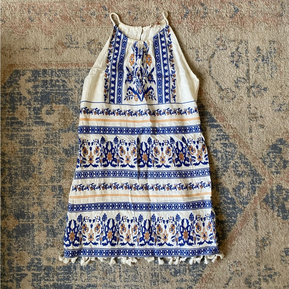 Skies Are Blue Blue Embroidered Dress